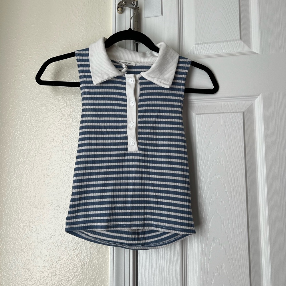 Striped Blue and White Collared Tank